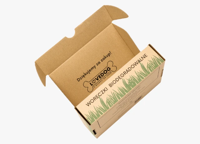 woreczki biodegradowalne dla psów karton wysyłkowy e-commerce z nadrukiem dziękujemy za zakup