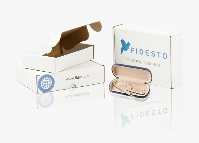 opakowania kartonowe personalizowane z nadrukiem dla marki fidesto - estetyczna prezentacja okularów
